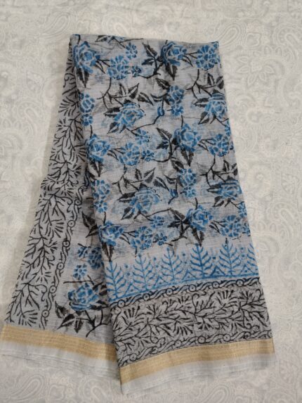 Kota Doria Block Printed Saree (KDBS08)