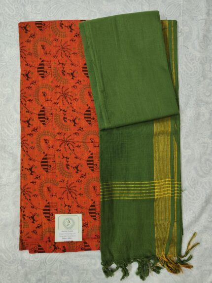 Cotton Printed Dress Material with Mangalagiri Duppata