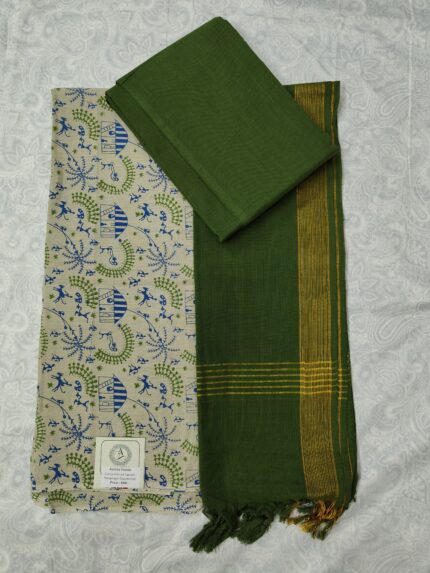 Cotton Printed Dress Material with Mangalagiri Duppata