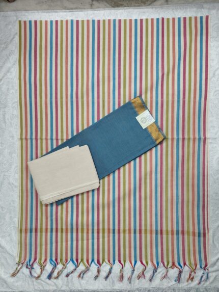 Mangalagiri Cotton Dress Material with Striped Duppata