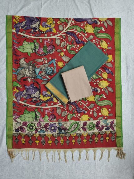 Mangalagiri Cotton Dress Material with Pen Kalamkari Duppata (PKD002)