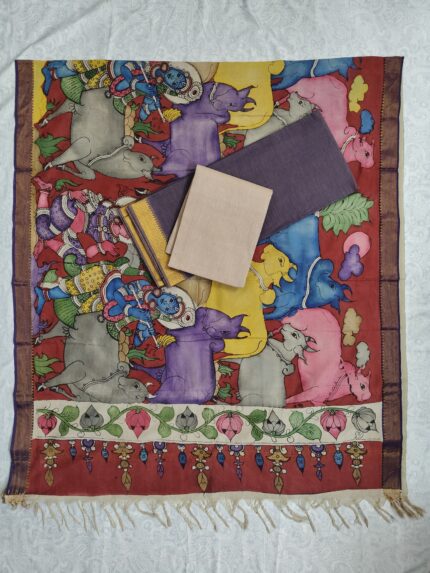 Mangalagiri Cotton Dress Material with Pen Kalamkari Duppata (PKD006)