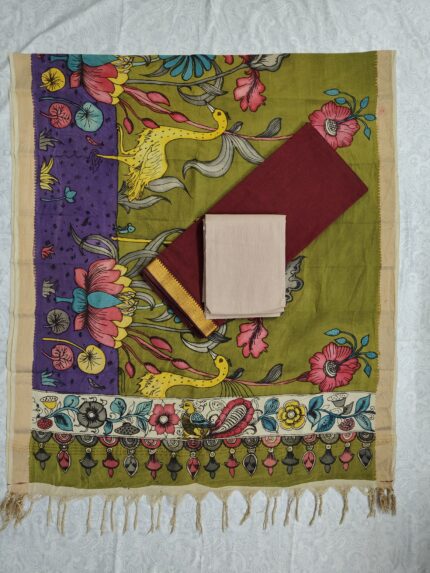 Mangalagiri Cotton Dress Material with Pen Kalamkari Duppata (PKD007)