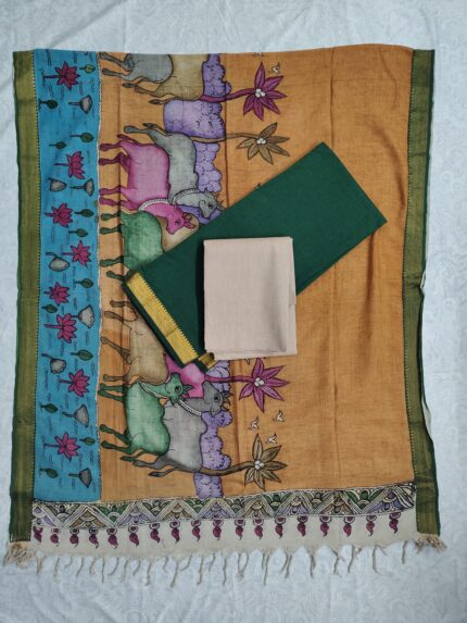 Mangalagiri Cotton Dress Material with Pen Kalamkari Duppata (PKD009)