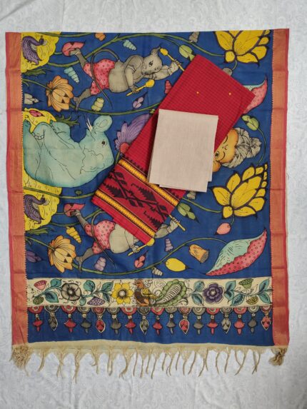 Mangalagiri Cotton Dress Material with Pen Kalamkari Duppata (PKD013)