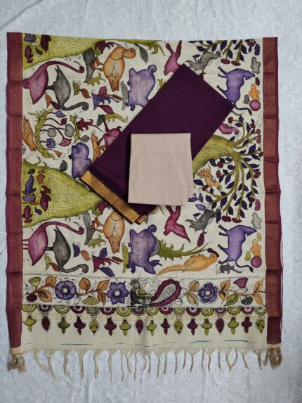 Mangalagiri Cotton Dress Material with Pen Kalamkari Duppata (PKD015)
