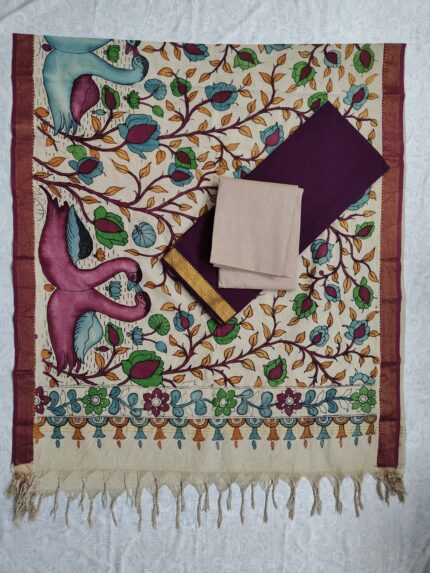 Mangalagiri Cotton Dress Material with Pen Kalamkari Duppata (PKD017)