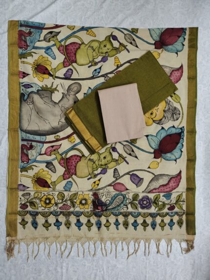 Mangalagiri Cotton Dress Material with Pen Kalamkari Duppata (PKD021)