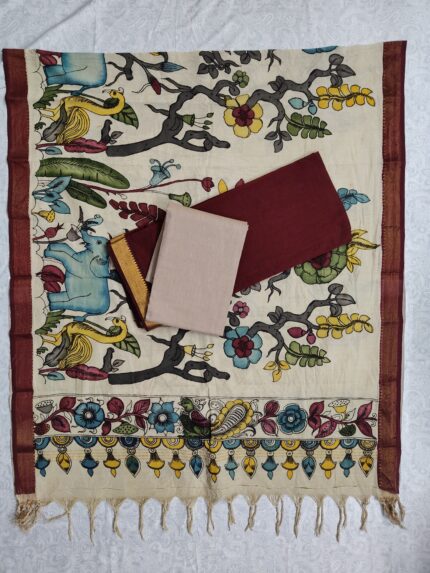 Mangalagiri Cotton Dress Material with Pen Kalamkari Duppata (PKD022)