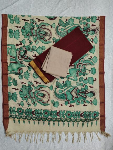 Mangalagiri Cotton Dress Material with Pen Kalamkari Duppata (PKD023)