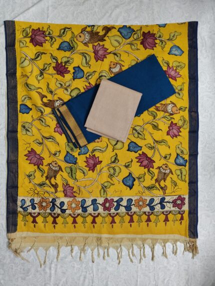 Mangalagiri Cotton Dress Material with Pen Kalamkari Duppata (PKD025)