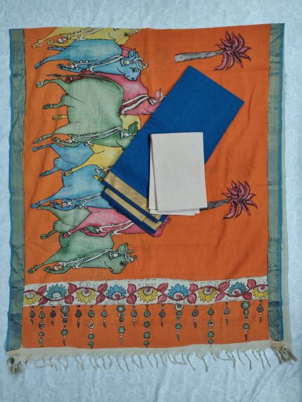Mangalagiri Cotton Dress Material with Pen Kalamkari Duppata (PKD028)