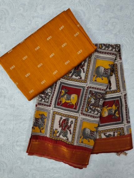 Raw Silk Top with Kalamkari Chennuru Silk Dupatta (CDRT25)