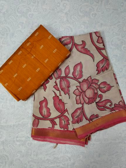Raw Silk Top with Kalamkari Chennuru Silk Dupatta (CDRT27)
