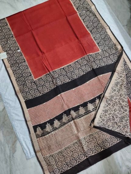 Maheswari Silk Saree with Block/Ajrak/Bagru Printed (MSS028)