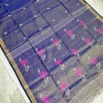 Tissue Lenin Handwoven Jamdani Saree with Lotus Buty (TLJL03)