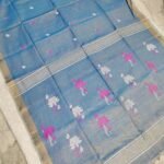 Tissue Lenin Handwoven Jamdani Saree with Lotus Buty (TLJL05)