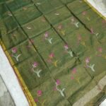 Tissue Lenin Handwoven Jamdani Saree with Tulip Buty (TLJT13)