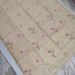 Tissue Lenin Handwoven Jamdani Saree with Tulip Buty (TLJT14)