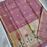 Tissue Lenin Handwoven Jamdani Saree with Paithani Pallu (TLPJ16)