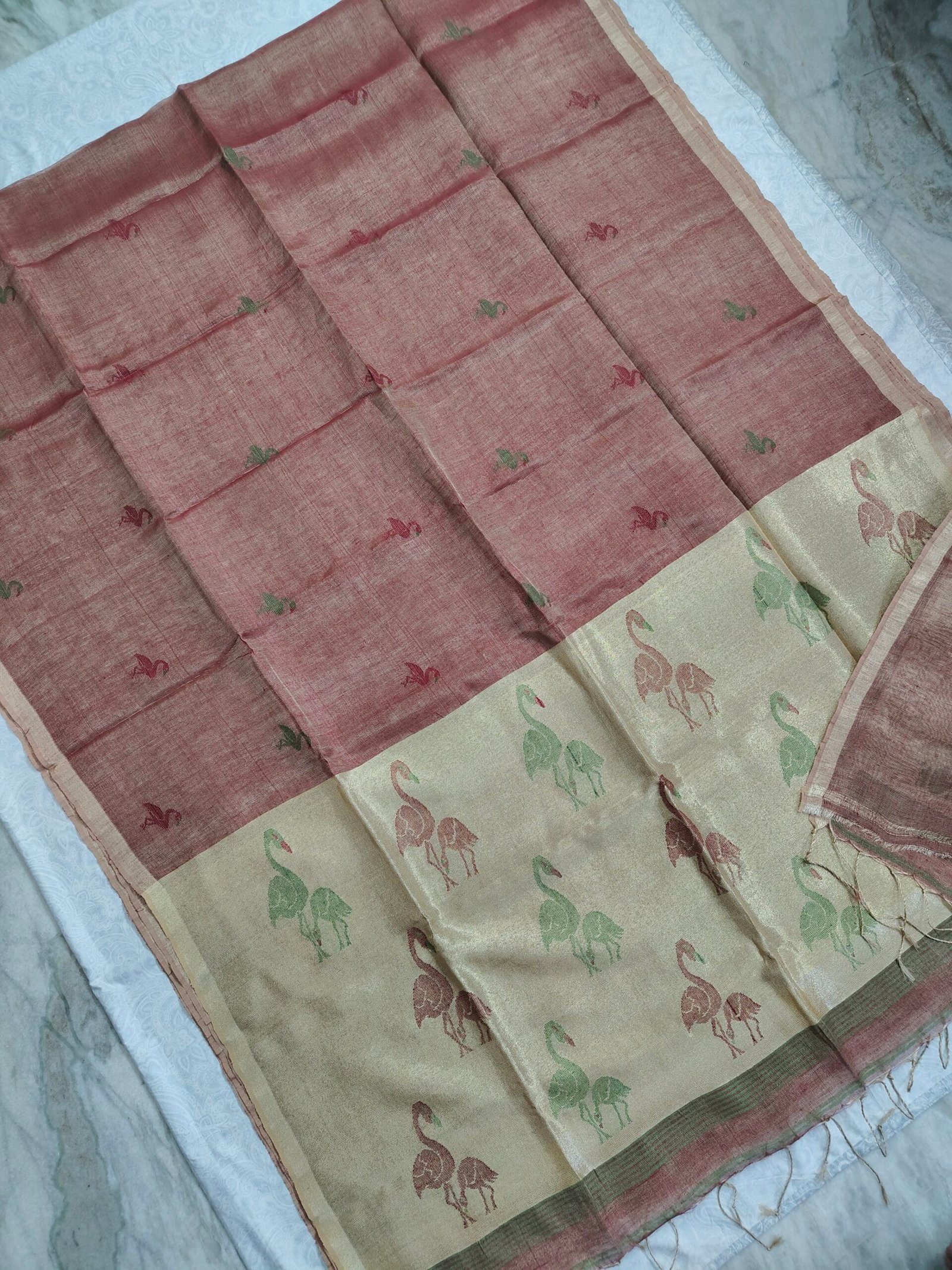 oplus_34 Tissue Lenin Handwoven Jamdani Saree with Paithani Pallu (TLPJ24) - Image 1