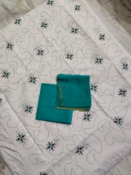 Cotton Block Print with Chiffon Dupatta Dress Material Set (SCDM52)